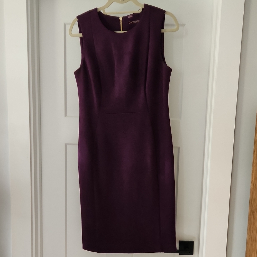 Calvin Klein Purple Sheath Dress Sleeveless Crew Neck